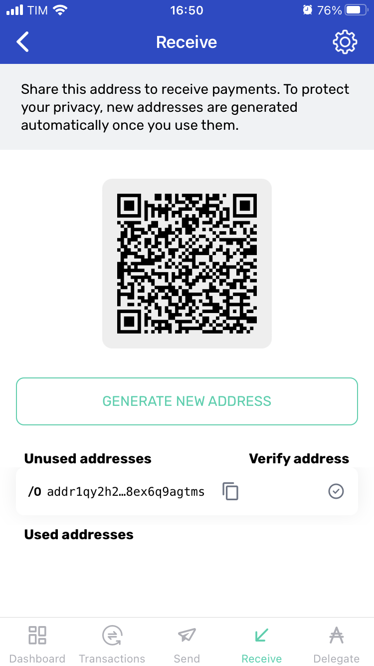 indirizzo ricezione wallet